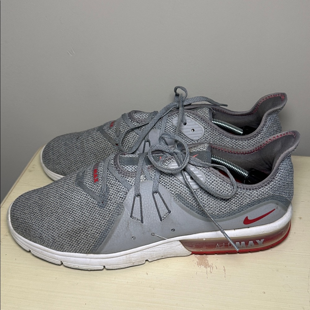 Nike Air Max Gray and Red Athletic Shoes